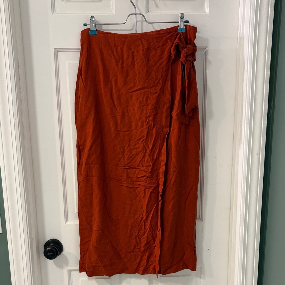 Jason Wu Rust-Red Maxi Wrap Skirt with Side Tie